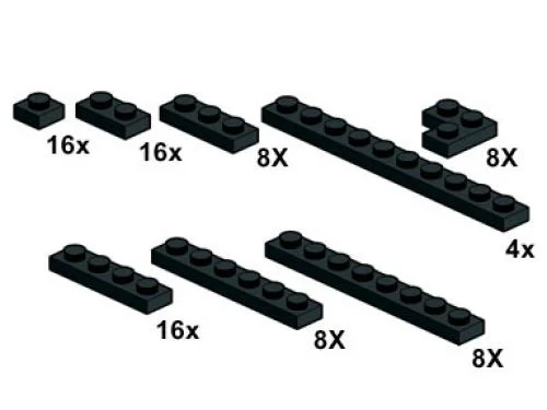 LEGO 10061-1 Black Plates 1 x n — 84 pieces, Bulk Bricks theme