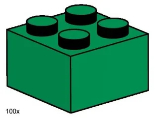 LEGO 3456-1 2 x 2 Dark Green Bricks — 100 pieces, Bulk Bricks theme