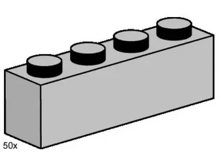 LEGO 3469-1 1 x 4 Light Gray Bricks — 50 pieces, Bulk Bricks theme