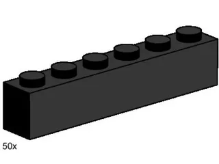LEGO 3473-1 1 x 6 Black Bricks — 50 pieces, Bulk Bricks theme