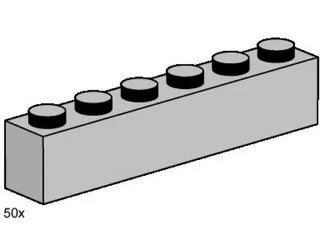 LEGO 3474-1 1 x 6 Light Gray Bricks — 50 pieces, Bulk Bricks theme