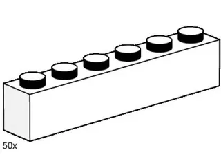 LEGO 3475-1 1 x 6 White Bricks — 50 pieces, Bulk Bricks theme