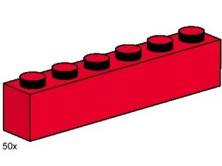 LEGO 3477-1 1 x 6 Red Bricks — 50 pieces, Bulk Bricks theme