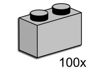LEGO 3725-1 1 x 2 Brick Light Gray — 100 pieces, Bulk Bricks theme