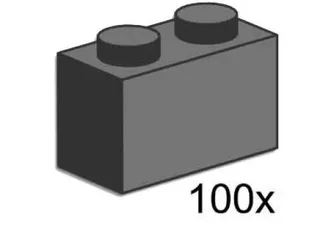 LEGO 3726-1 1 x 2 Brick Dark Gray — 100 pieces, Bulk Bricks theme