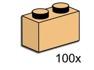 LEGO 3727-1 1 x 2 Brick Tan — 100 pieces, Bulk Bricks theme
