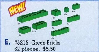 LEGO 5215-1 Bricks Assorted, Green — 62 pieces, released 1999