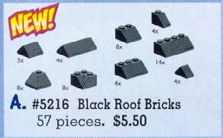 LEGO 5216-1 Roof Bricks Assorted, Black — 57 pieces, released 1999
