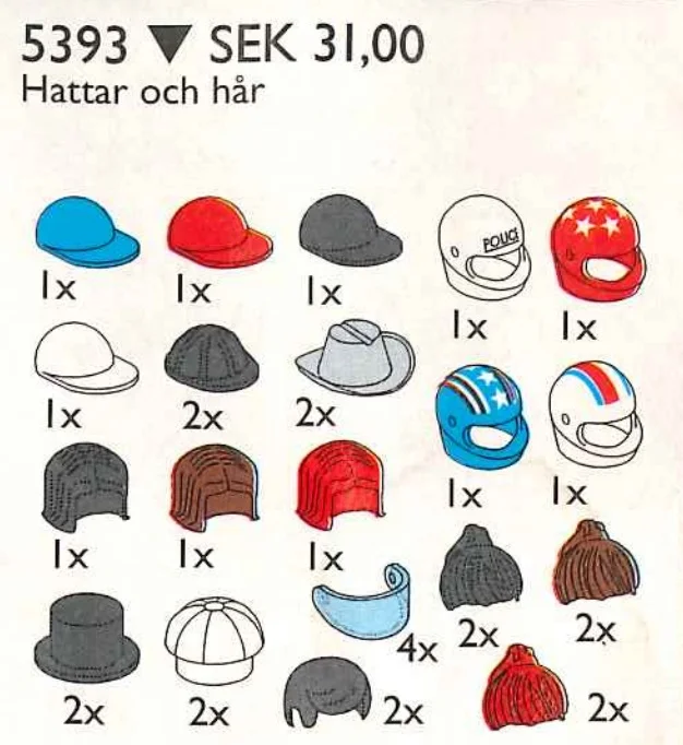 Headgear (Hats and Hair) - LEGO Set 5393-1 - 1997