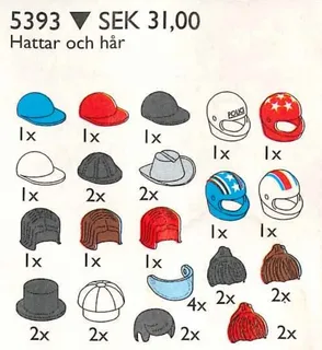 LEGO 5393-1 Headgear (Hats and Hair) — 31 pieces, released 1997