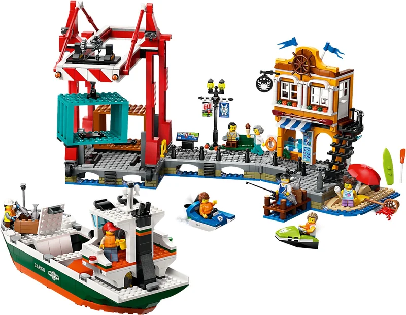 Seaside Harbor with Cargo Ship - View 2