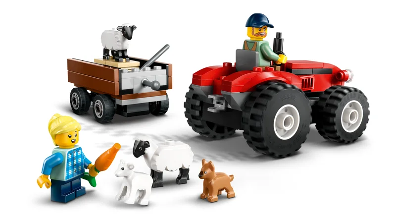 Red Farm Tractor with Trailer & Sheep - View 3