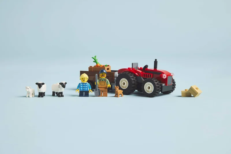 Red Farm Tractor with Trailer & Sheep - View 6