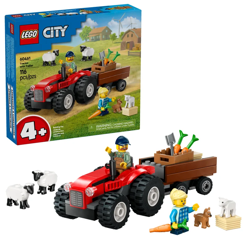 Red Farm Tractor with Trailer & Sheep - View 8