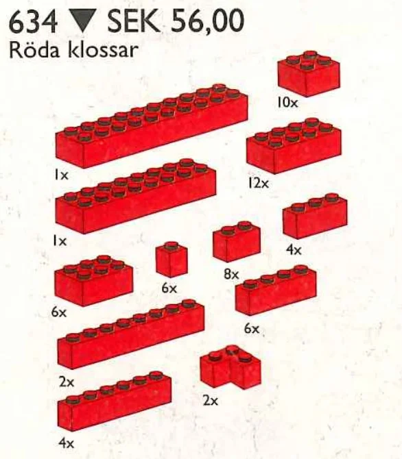 LEGO 634-1 Extra Bricks in Red — 62 pieces, Universal Building Set theme